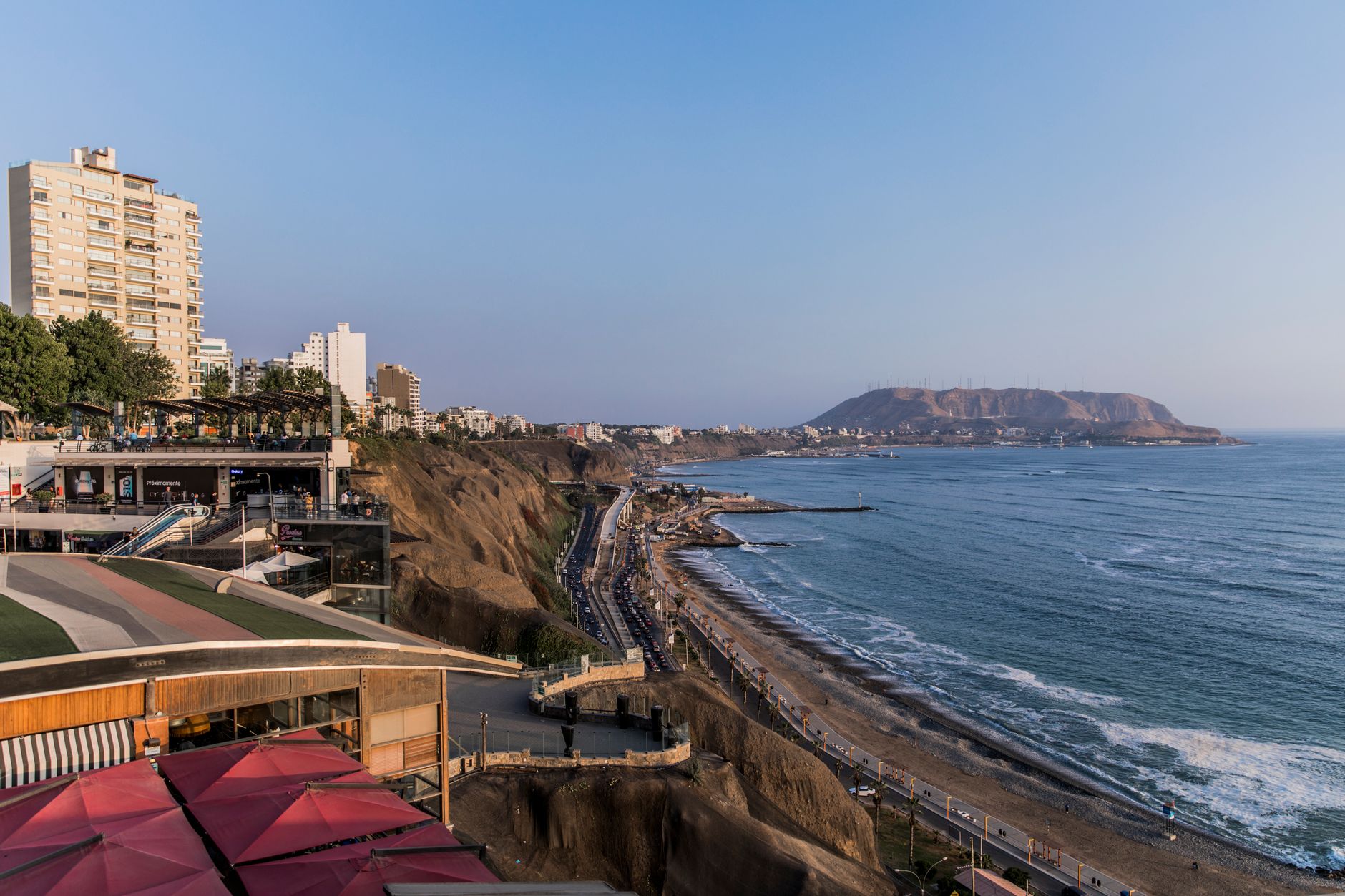 Explore the stunning coastal view of Miraflores, Lima, capturing the vibrant sea and cityscape.