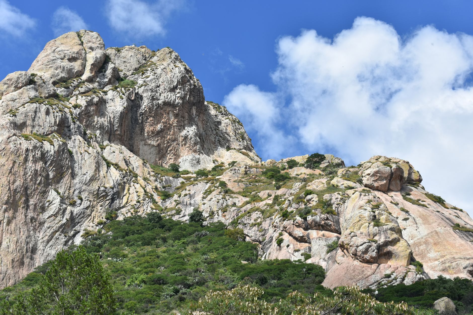 Stunning view of the Peña de Bernal, a famous monolith in Querétaro, Mexico.