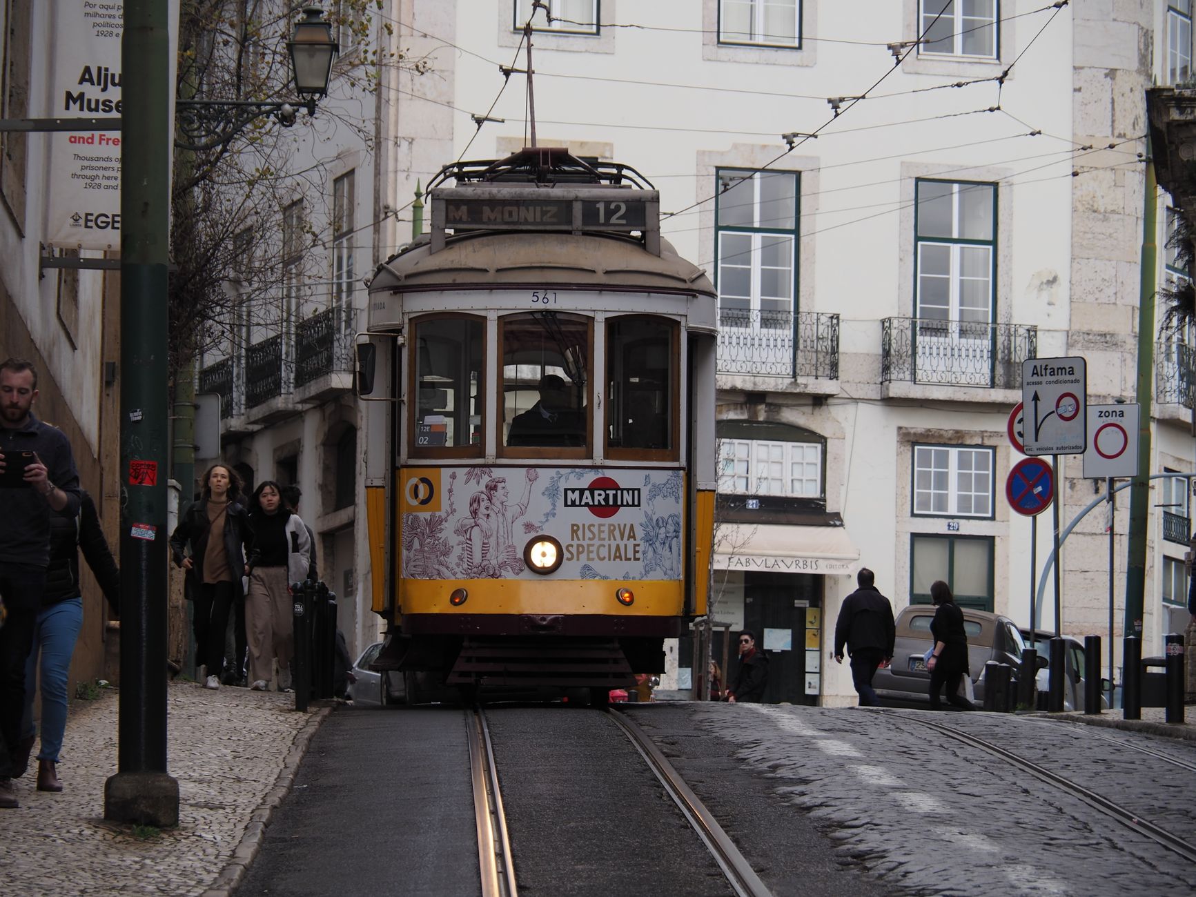 Capture of a classic Lisbon tram in the historic Alfama district, Portugal.