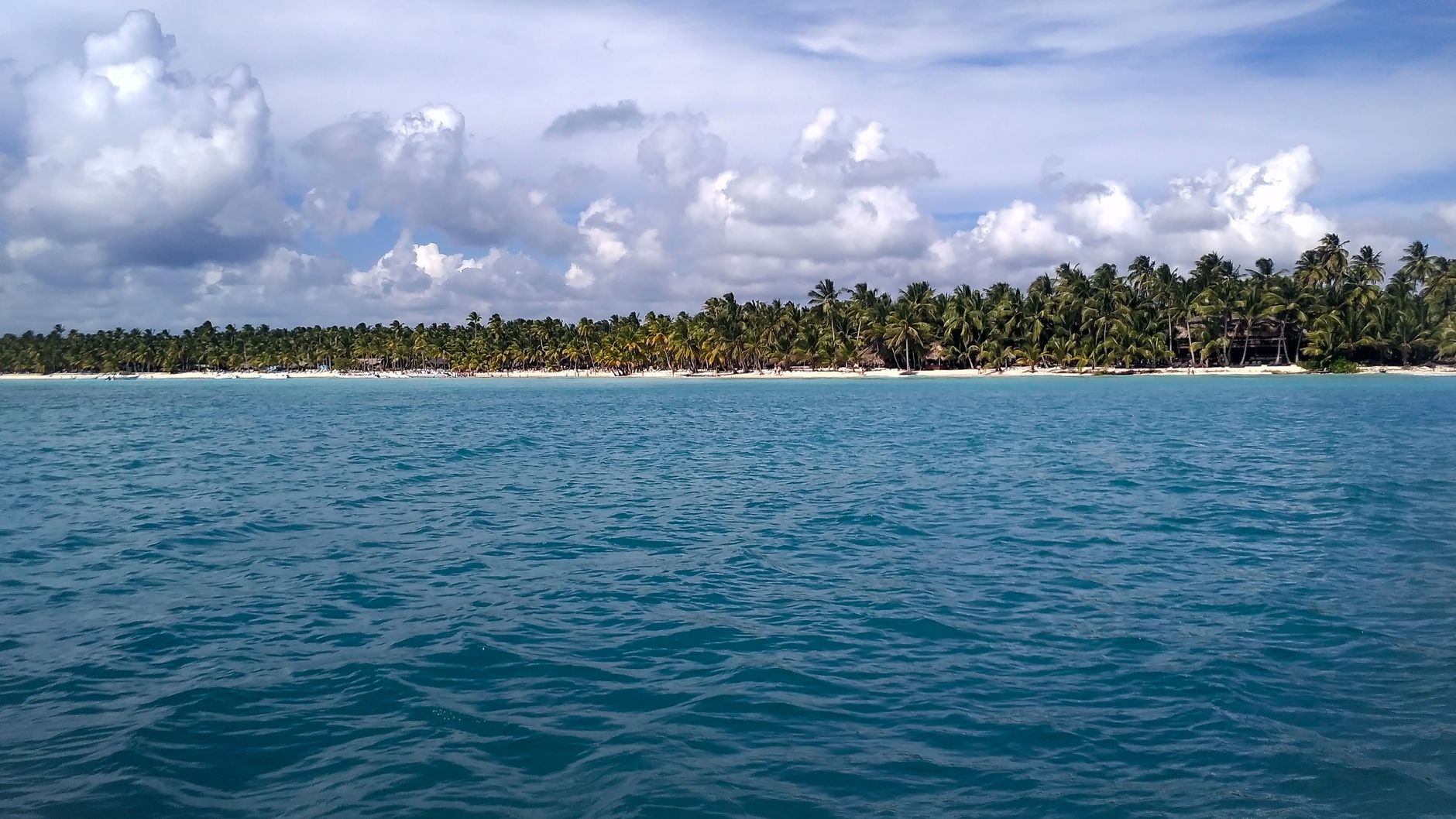 Explore the stunning palm-fringed beaches of La Altagracia, Dominican Republic, under a vibrant sky.