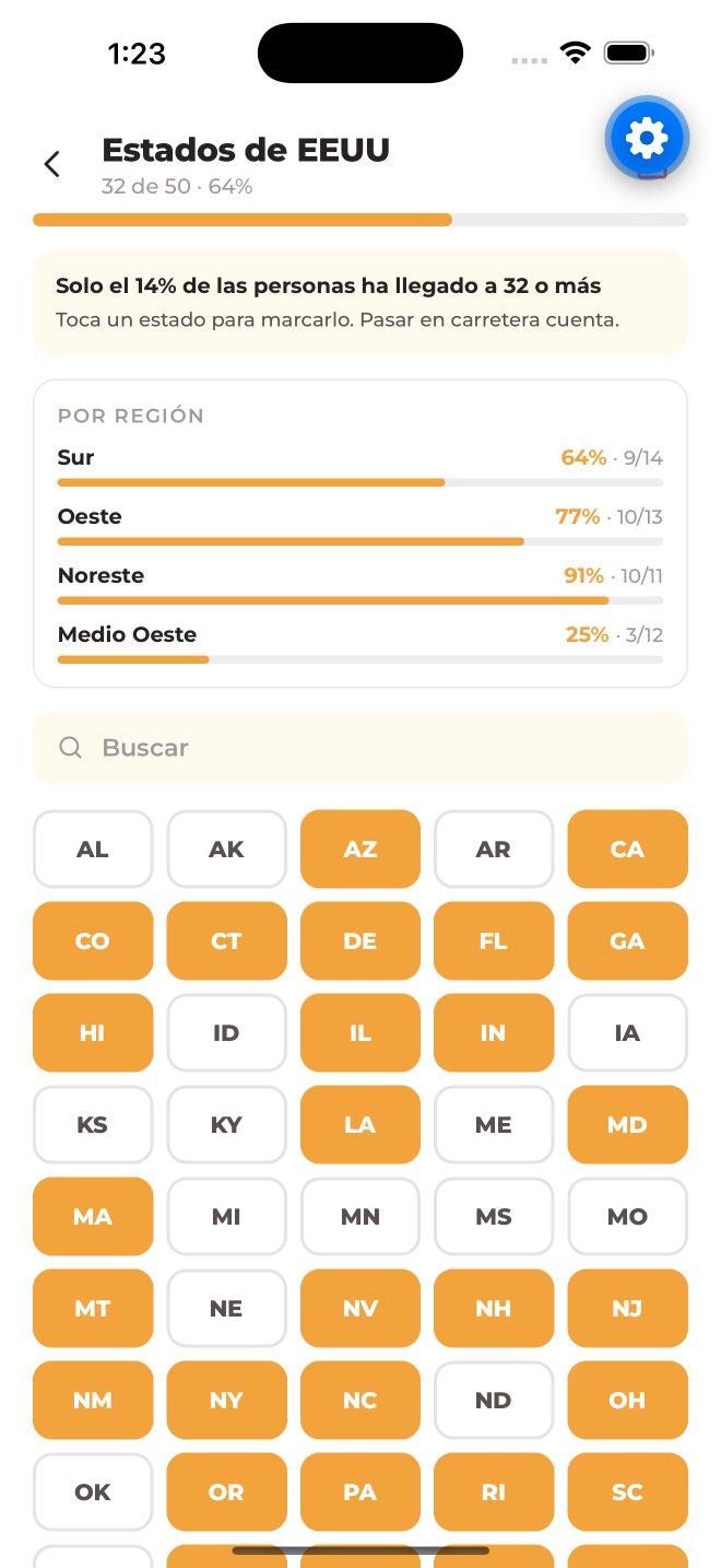 Lista de los 50 estados de EE.UU. con el porcentaje completado